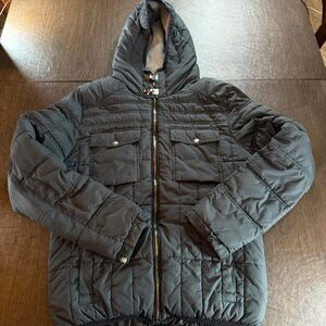 CoolCat Men's Navy Quilted Jacket with Hood Sz L